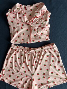 NWT Kate Spade Strawberry Prints Pink Short Sleeve Top & Shorts Pajama Set XL